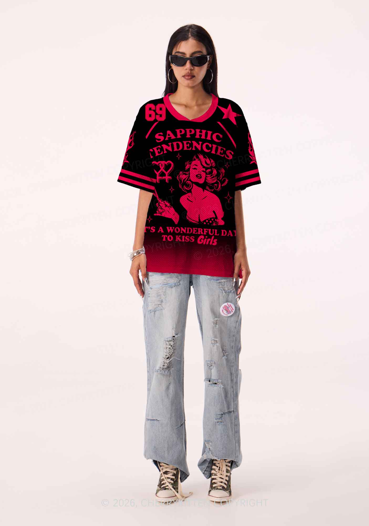 Sapphic Tendencies Kiss Girls Pride Y2K Sport Jersey Shirts Cherrykitten