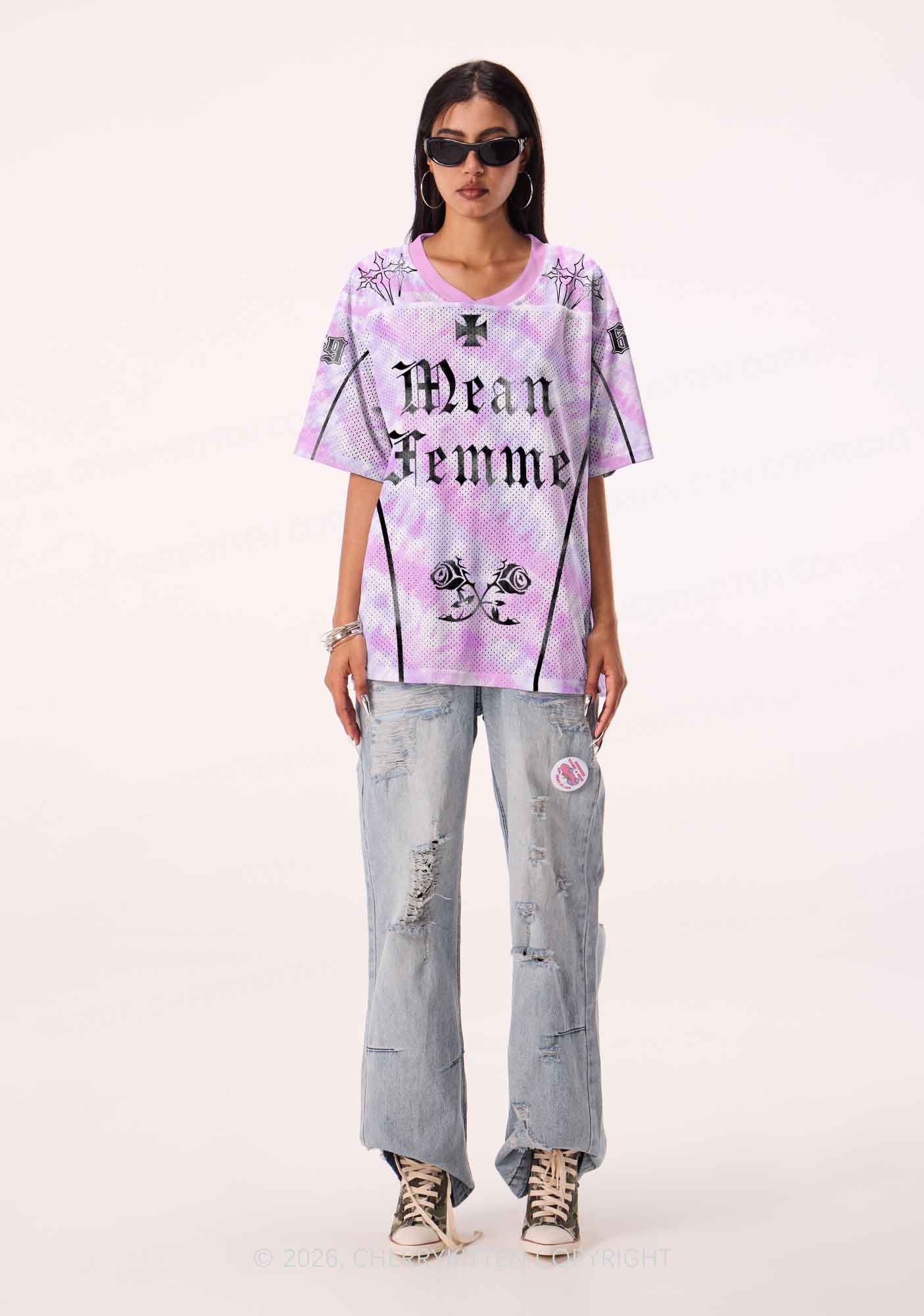Mean Femme Pink Tie Dye Pride Y2K Sport Jersey Shirts Cherrykitten