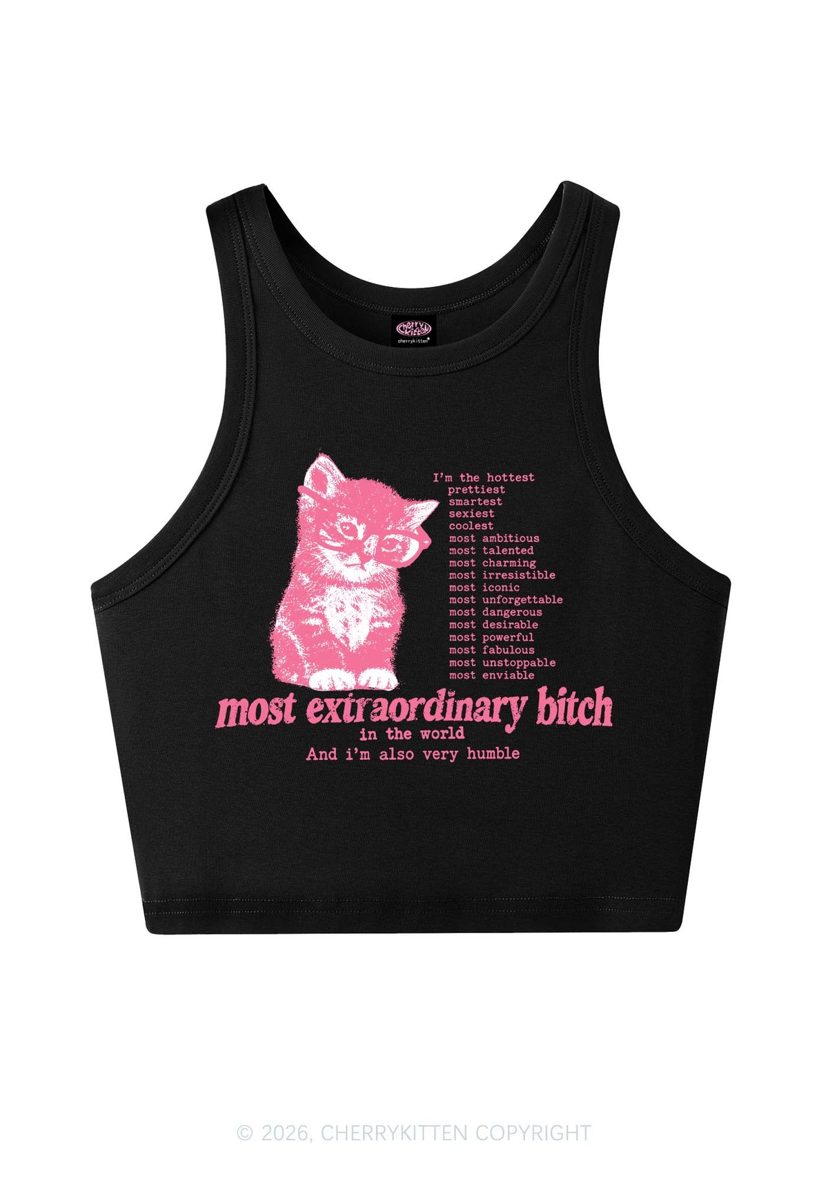 Most Extraordinary Bxxch Cat Y2K Crop Tank Top Cherrykitten