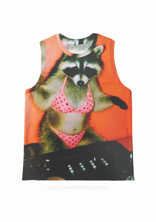 Bikini DJ Raccoon Y2K Mesh Muscle Tank Cherrykitten