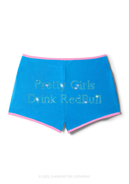 Rhinestone Pretty Girls Drink Red Y2K Booty Shorts Cherrykitten