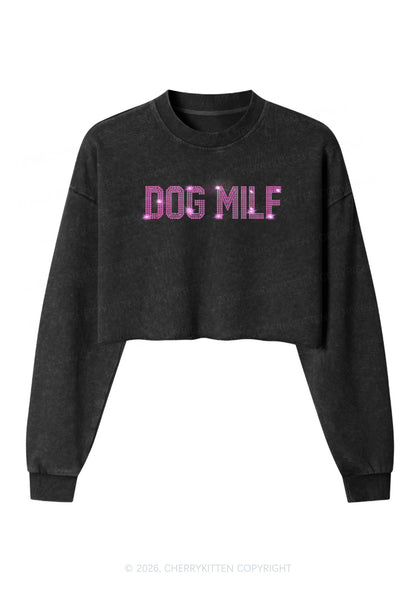 Rhinestone Dog Mxxf Y2K Crop Washed Sweatshirts Cherrykitten
