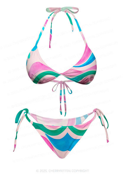 Rainbow Ripple Art Y2K Print Bikini Set Cherrykitten