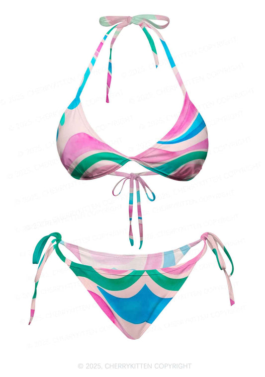 Rainbow Ripple Art Y2K Print Bikini Set Cherrykitten
