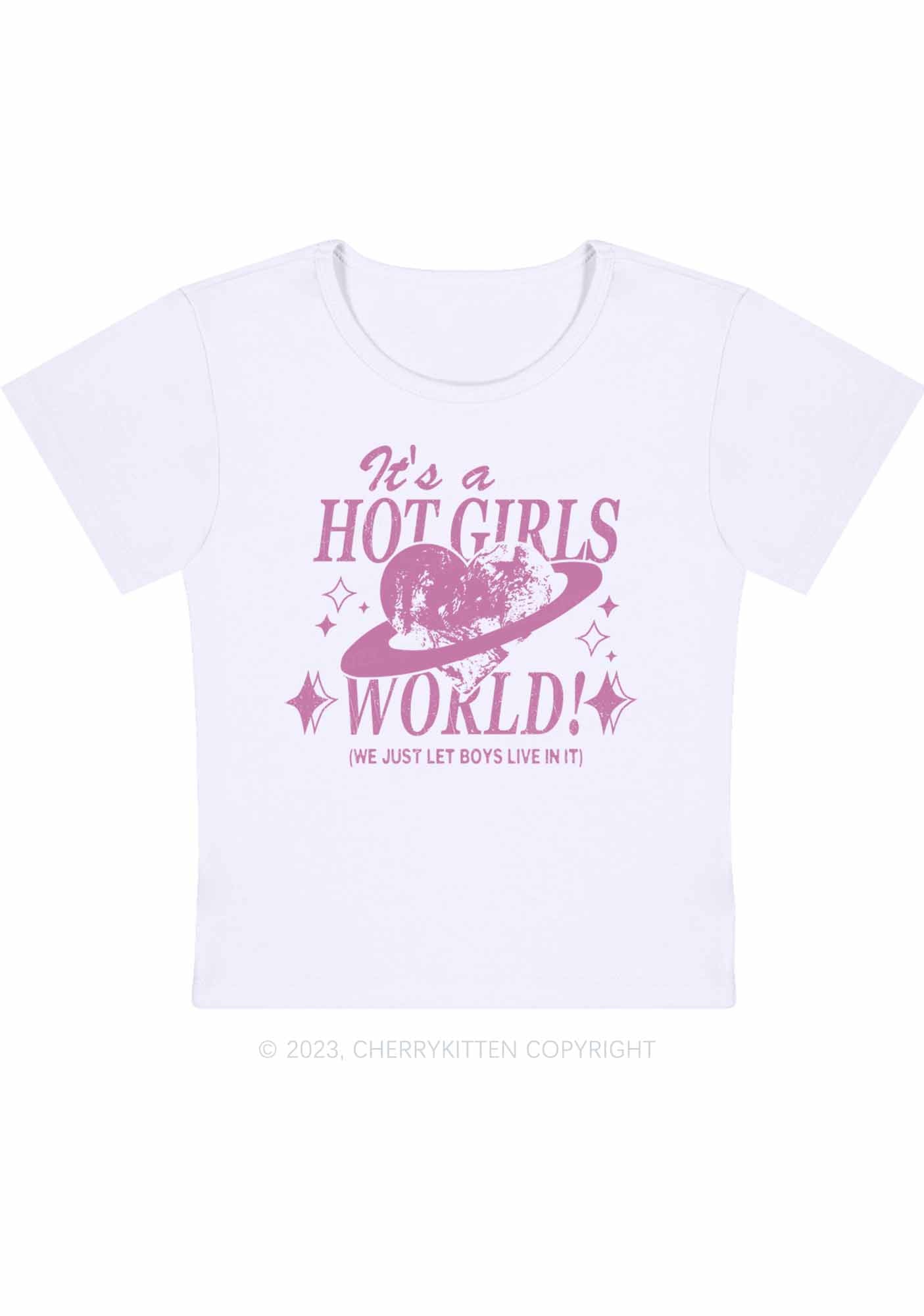 Curvy It's A Hot Girls World Y2K Baby Tee Cherrykitten