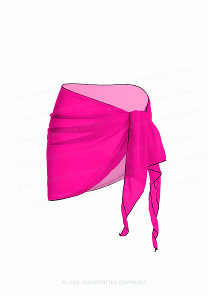 Hot Pink Plain Y2K Print Bikini Set Cherrykitten