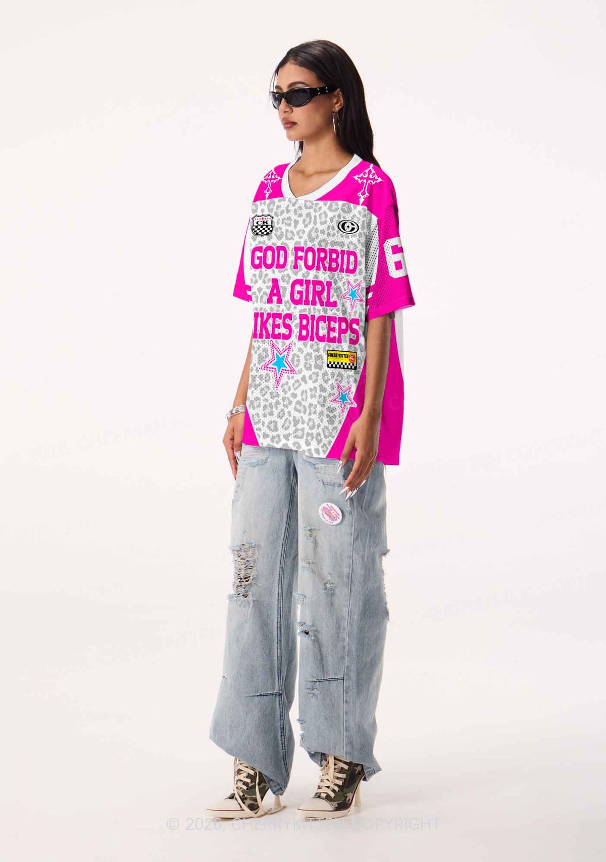 God Forbid Girl Likes Biceps Y2K Sport Jersey Shirts Cherrykitten