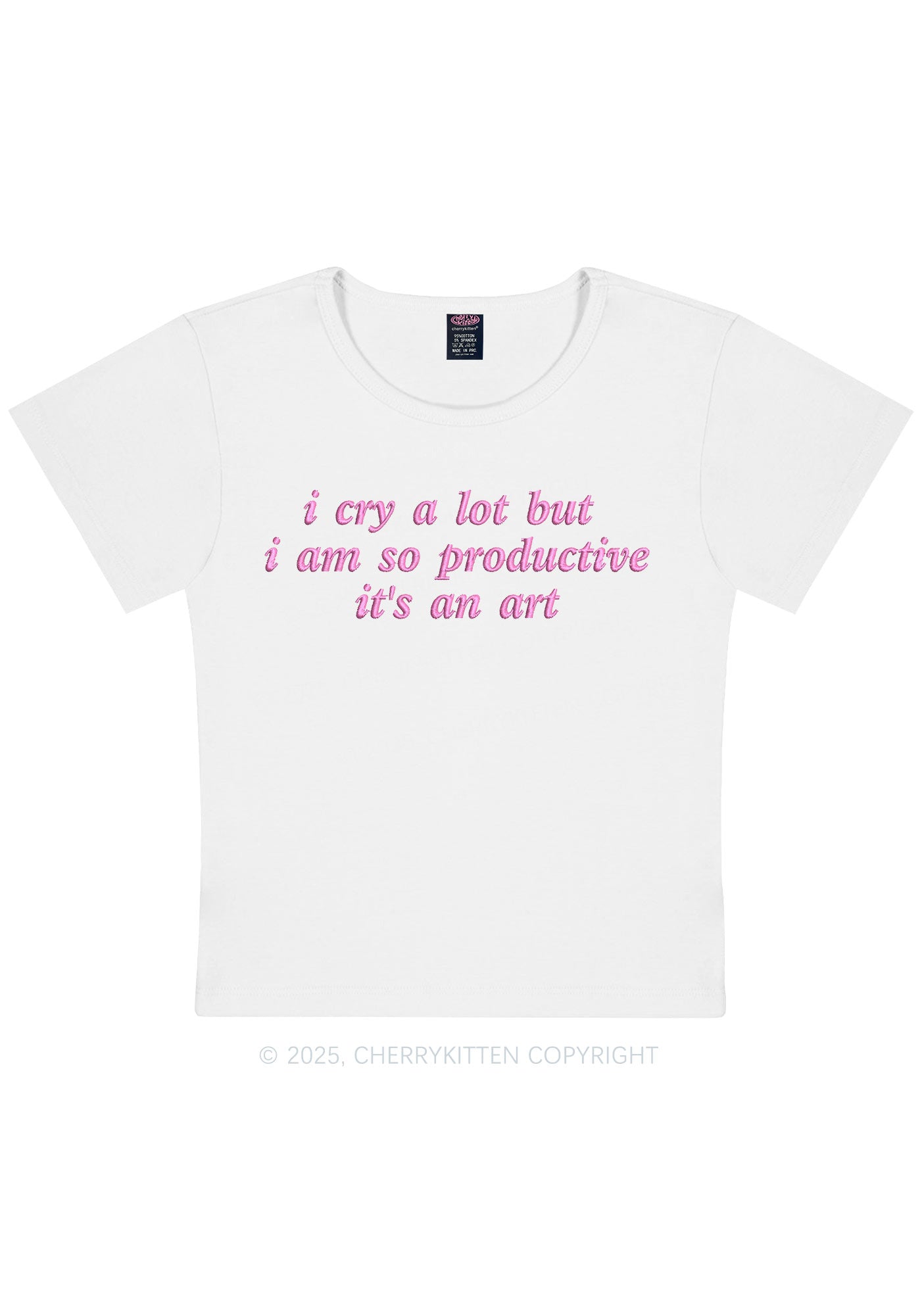 Embroidered I Cry A Lot Y2K Baby Tee Cherrykitten
