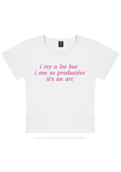 Embroidered I Cry A Lot Y2K Baby Tee Cherrykitten