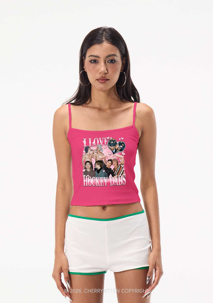 Pink Heart I Love Hockey Dads HR Y2K Spaghetti Strap Cami Cherrykitten