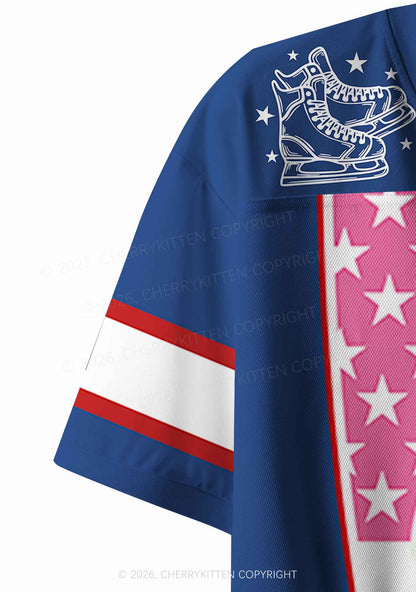 Retro Blue Kissing HR Y2K Crop Sport Jersey Shirts Cherrykitten