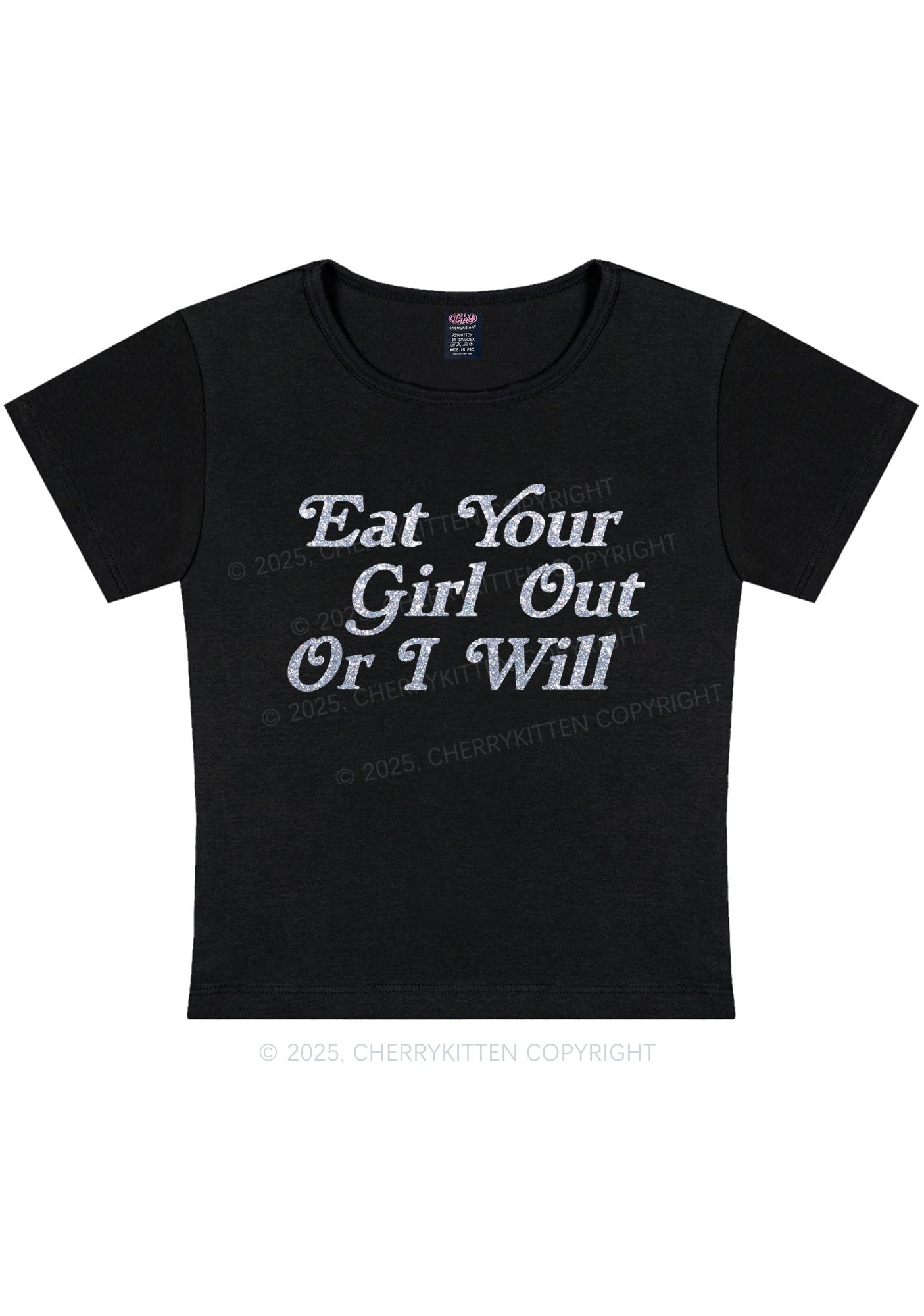 Glitter Eat Your Girl Out Y2K Baby Tee Cherrykitten