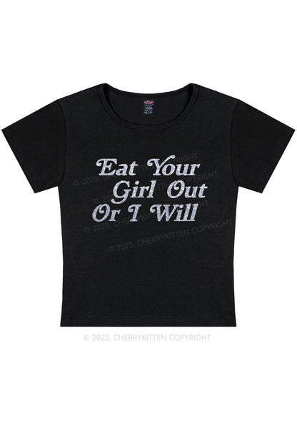Glitter Eat Your Girl Out Y2K Baby Tee Cherrykitten
