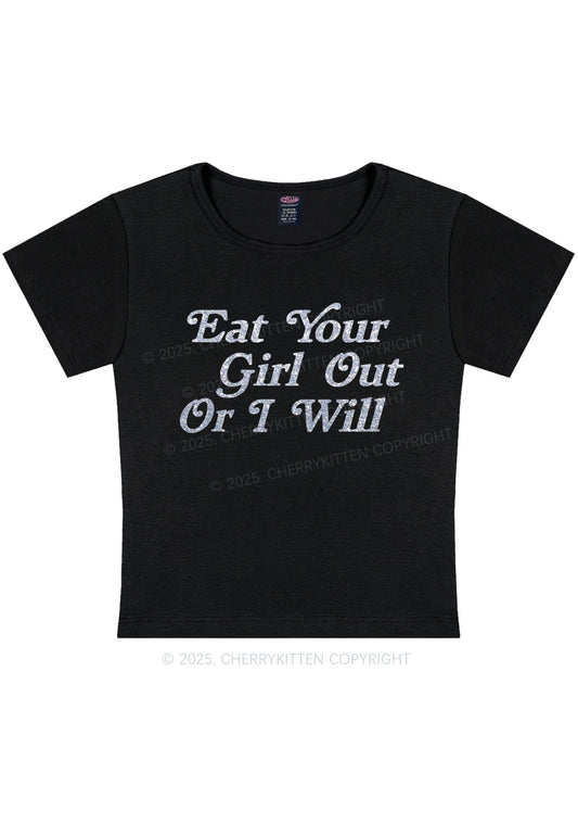 Glitter Eat Your Girl Out Y2K Baby Tee Cherrykitten