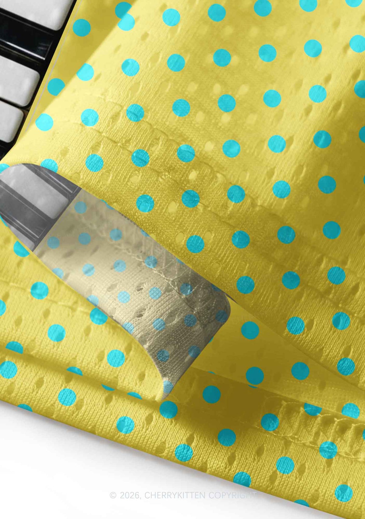 Yellow Dots Piano Keys Y2K Sport Jersey Drawstring Midi Skirt Cherrykitten