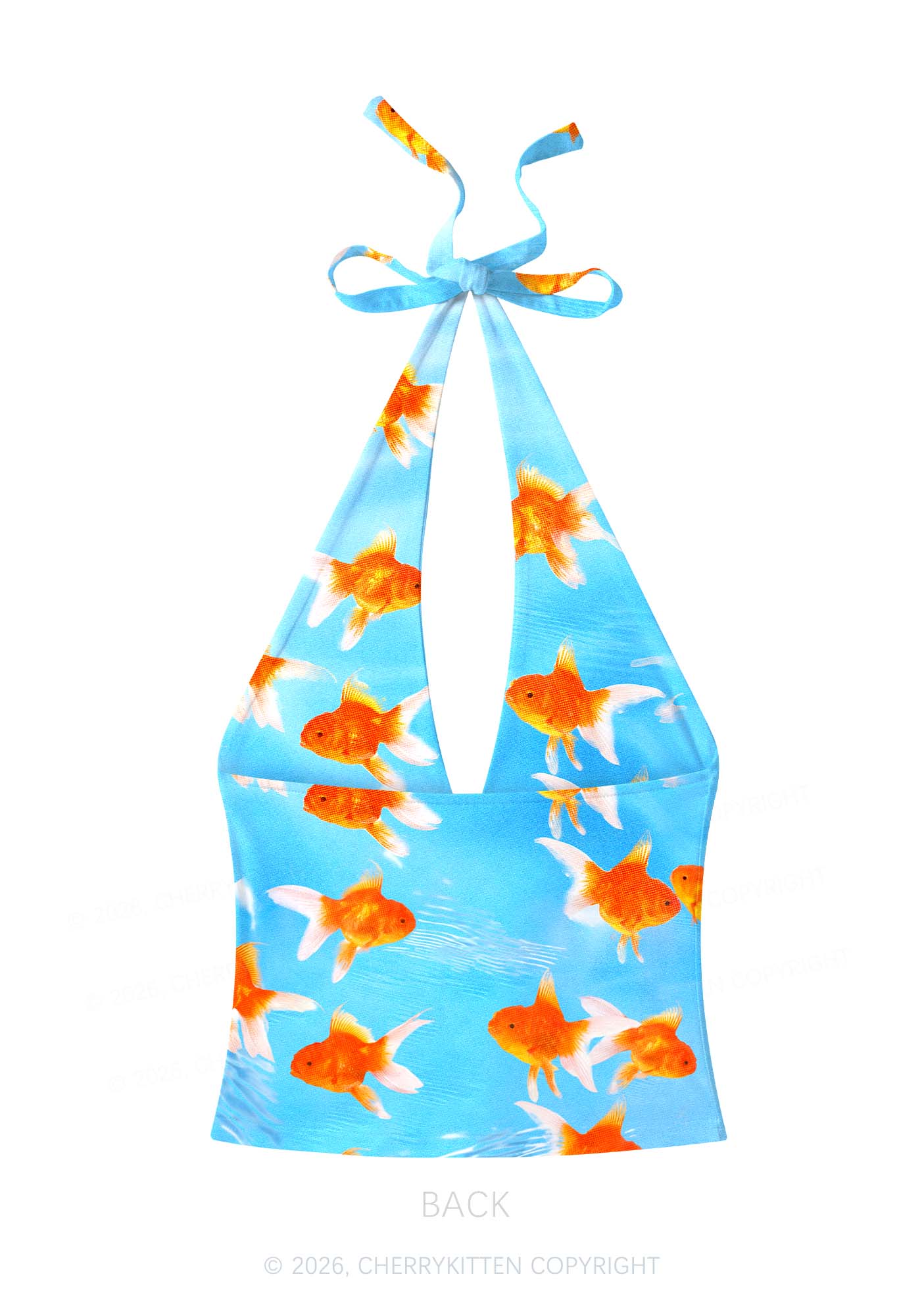 Goldfish Y2K Print Halter Deep V Neck Cami Cherrykitten