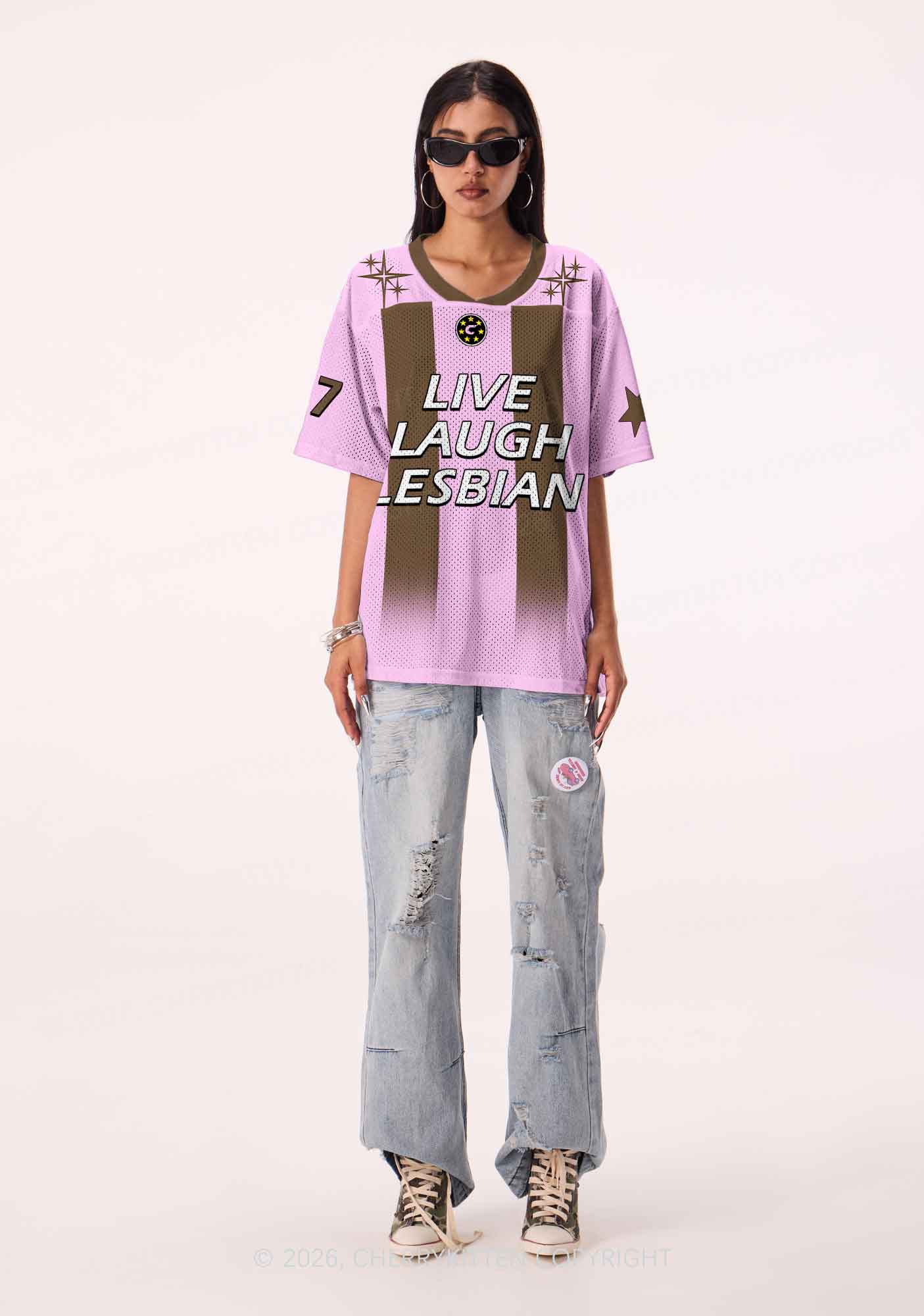 Live Laugh Lesbian Brown Stripes Pride Y2K Sport Jersey Shirts Cherrykitten