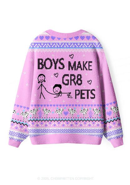 Boys Make Gr8 Pets Y2K Christmas Cardigan Knit Sweatshirt Cherrykitten