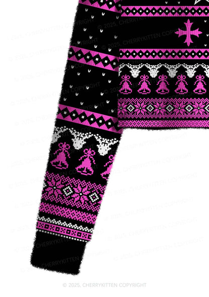 Lesbians Do It Better Pride Y2K Christmas Crop Knit Sweatshirt Cherrykitten