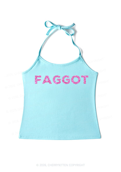 Glitter Faggot Pride Y2K Halter Neck Cami Cherrykitten