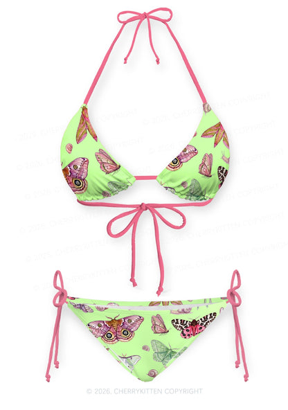 Lime Green Moth Snail Y2K Print Bikini Set Cherrykitten