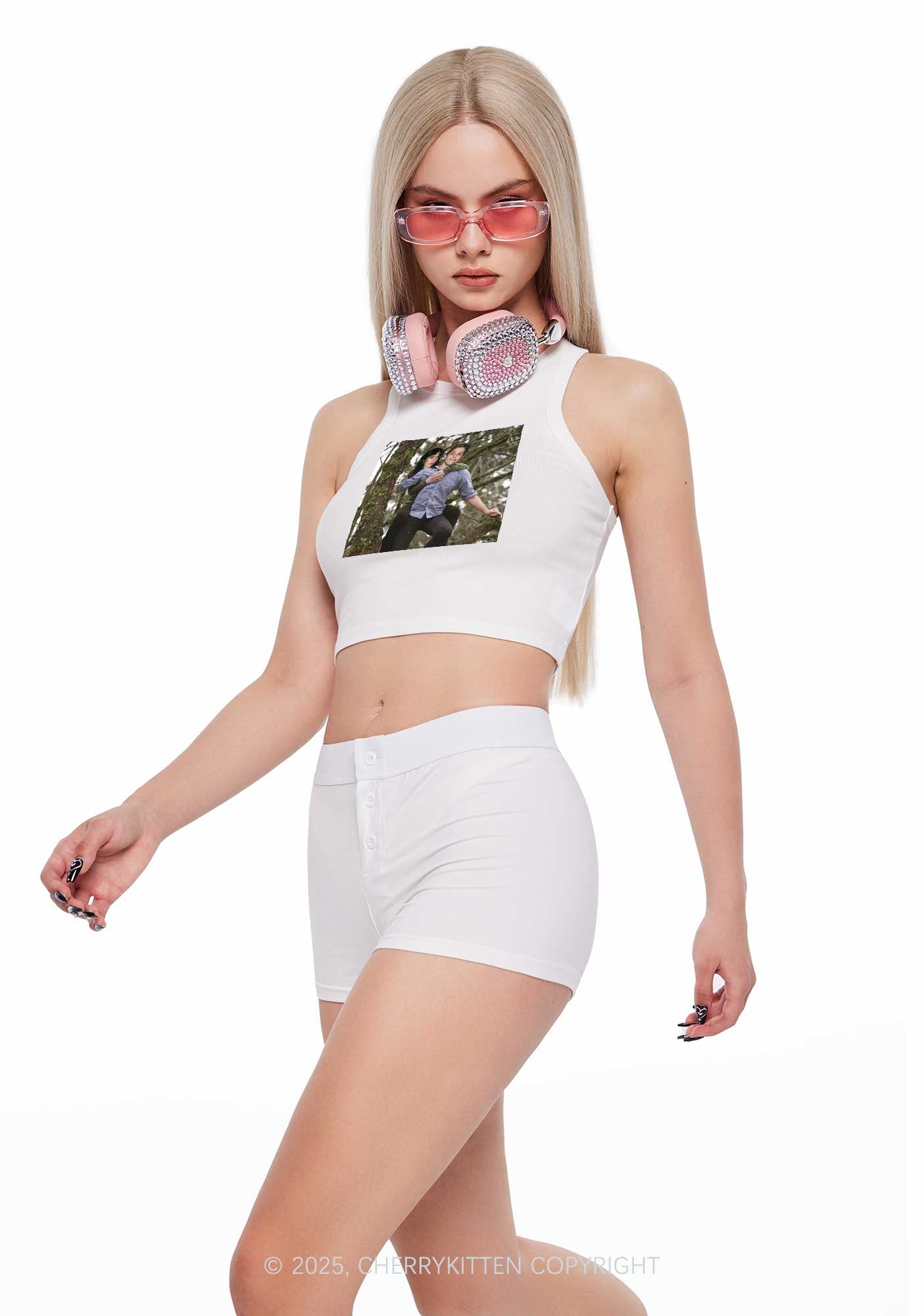 Custom Couple Face Y2K Crop Tank Top Cherrykitten