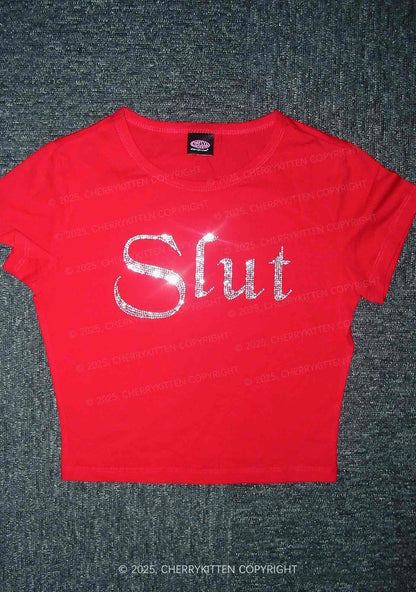 Rhinestone Slxt Y2K Baby Tee Cherrykitten