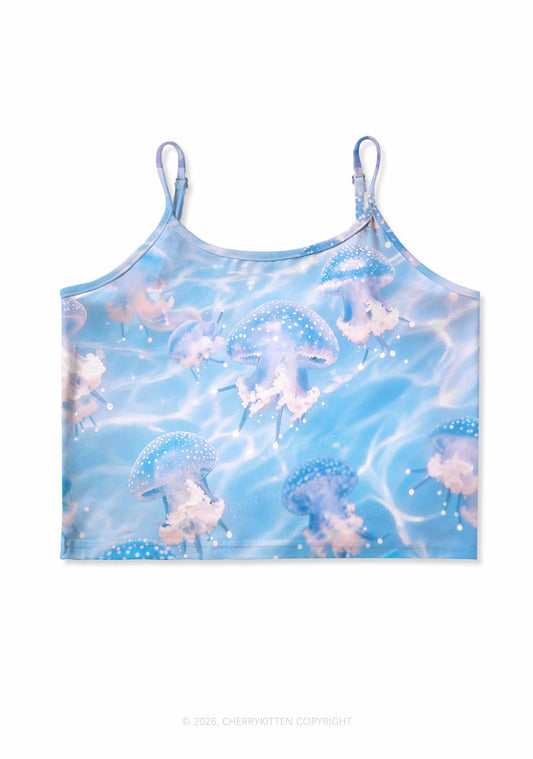Blue Ocean Jellyfish Y2K Print Cami Crop Top Cherrykitten