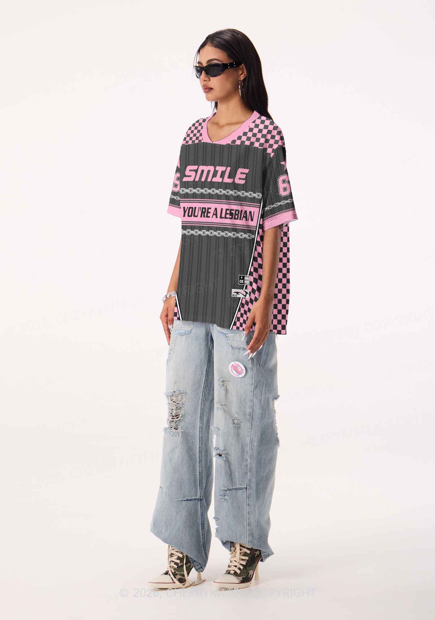 Grey Smile If You Are Lesbian Pride Y2K Sport Jersey Shirts Cherrykitten