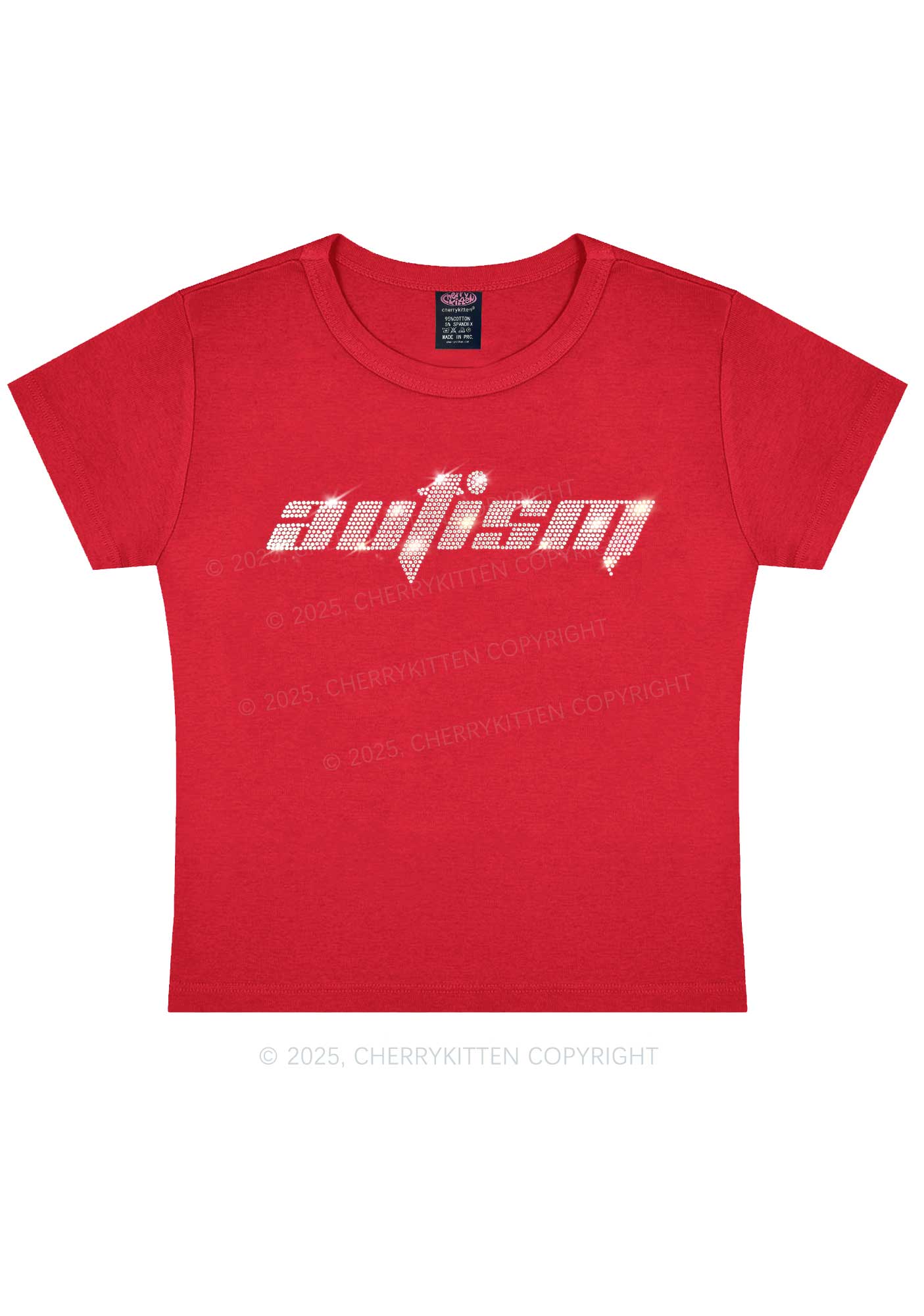Rhinestone Autism Y2K Baby Tee Cherrykitten