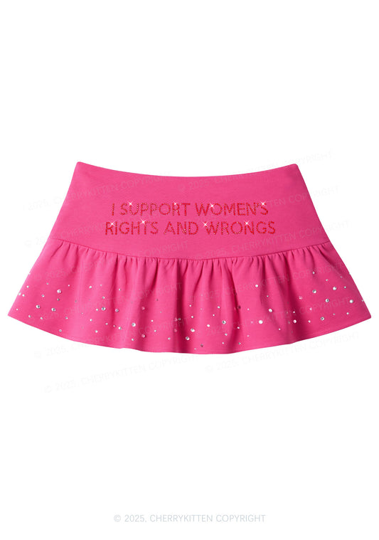 Rhinestone I Support Women Y2K Pink Ruffled Rhinestone Mini Skirt Cherrykitten