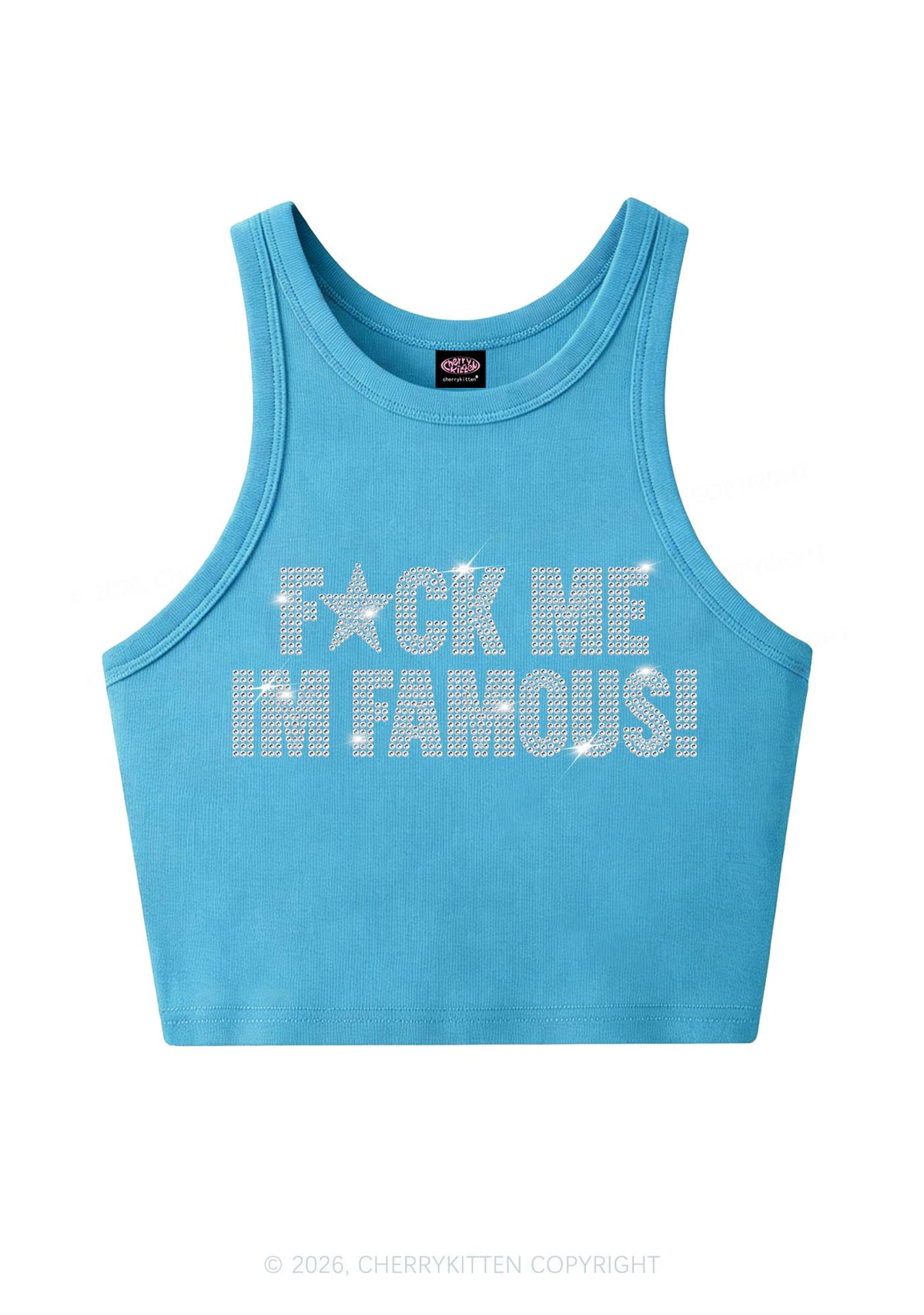 Rhinestone Fxxk Me Im Famous Y2K Crop Tank Top Cherrykitten