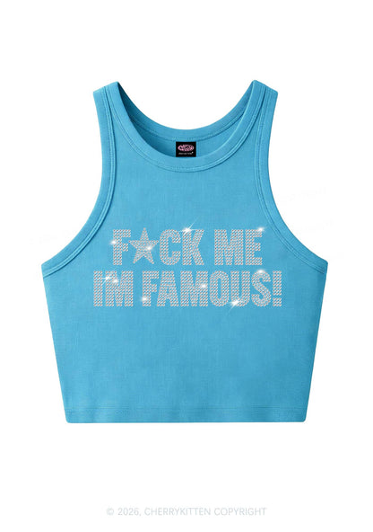 Rhinestone Fxxk Me Im Famous Y2K Crop Tank Top Cherrykitten