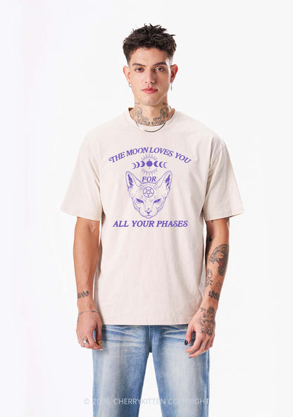 Halloween The Moon Loves You Y2K Shirts Washed Tee Cherrykitten
