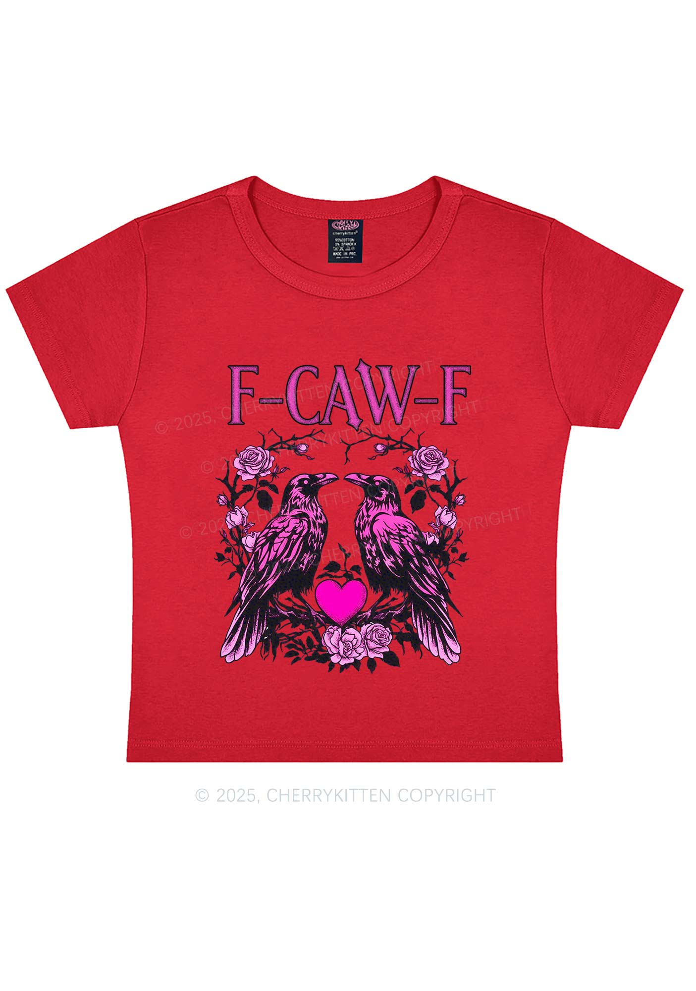 F CAW F Pink Ravens Valentine's Day Y2K Baby Tee Cherrykitten