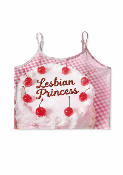 Blush Lesbian Princess Cake Pride Y2K Print Cami Crop Top Cherrykitten