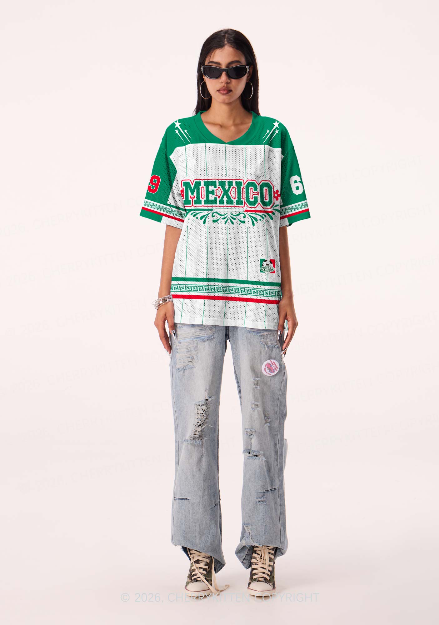 Custom Mexico Floral Stripe Y2K Sport Jersey Shirts Cherrykitten
