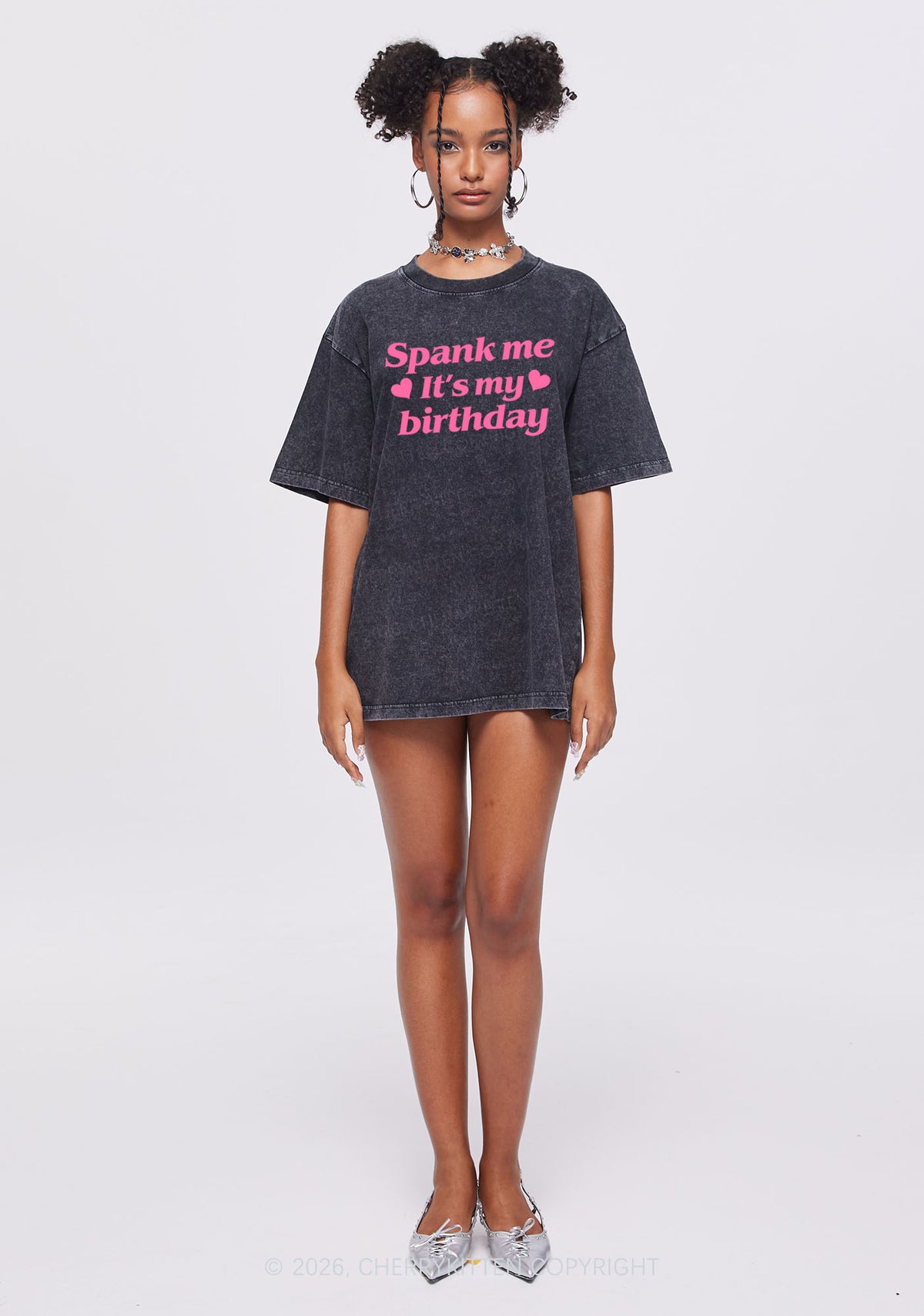 Spank Me Its My Birthday Heart Y2K Shirts Washed Tee Cherrykitten