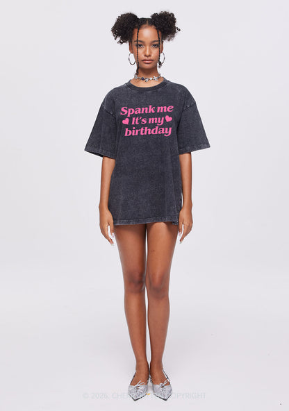 Spank Me Its My Birthday Heart Y2K Shirts Washed Tee Cherrykitten