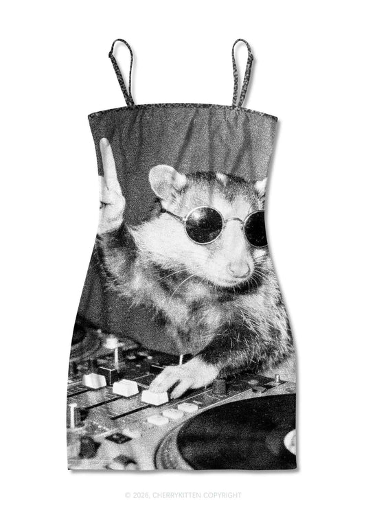 DJ Opossum Rock Y2K Print Slip Dress Cherrykitten