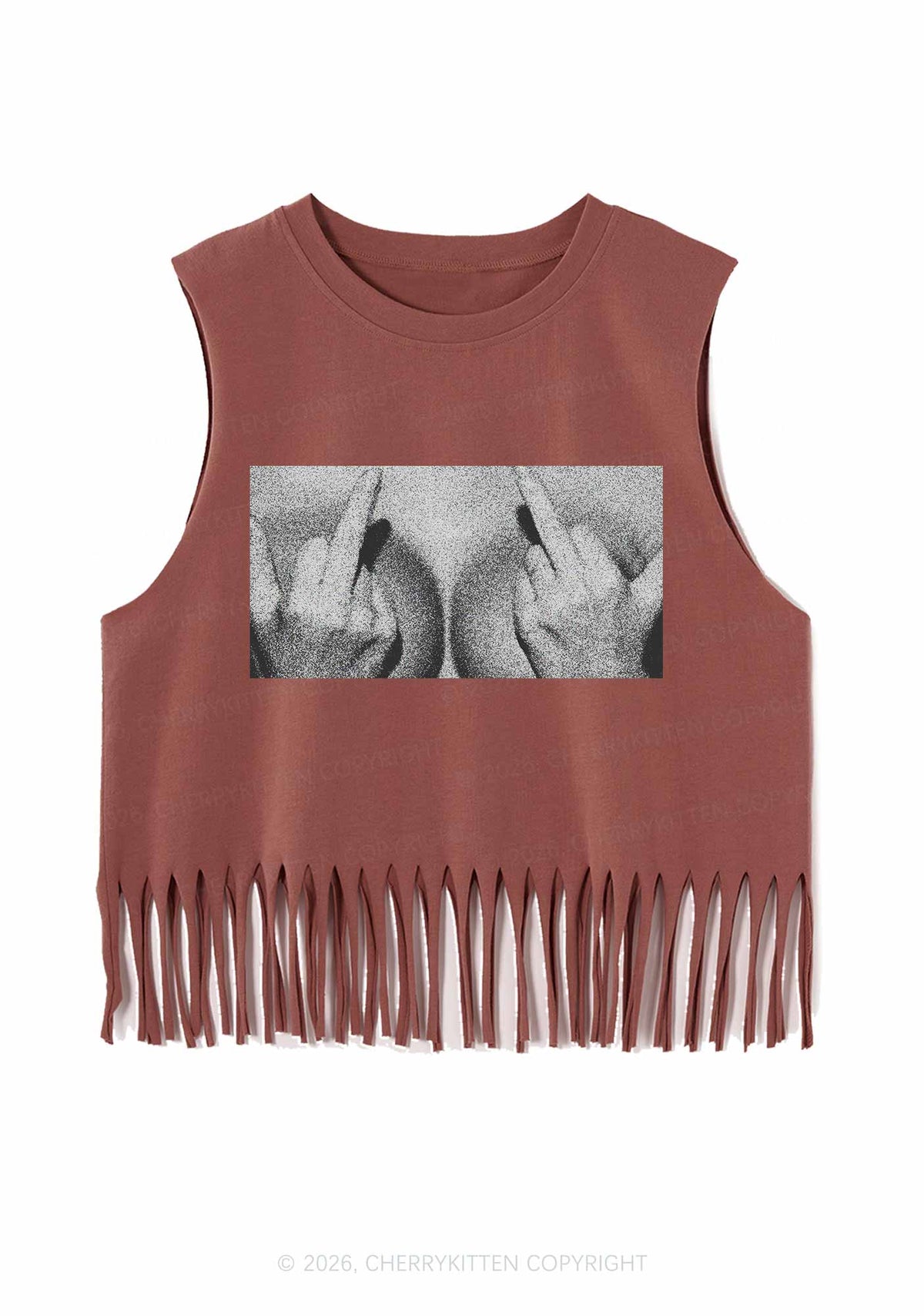 Middle Finger Bxxbs Y2K Fringe Tank Top Cherrykitten