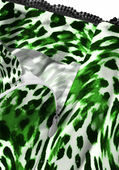 Retro Green Leopard St Patricks Y2K Print Midi Skirt Cherrykitten