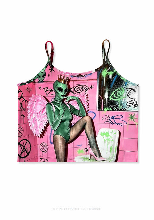Alien Angel Graffiti Wall Y2K Print Cami Crop Top Cherrykitten