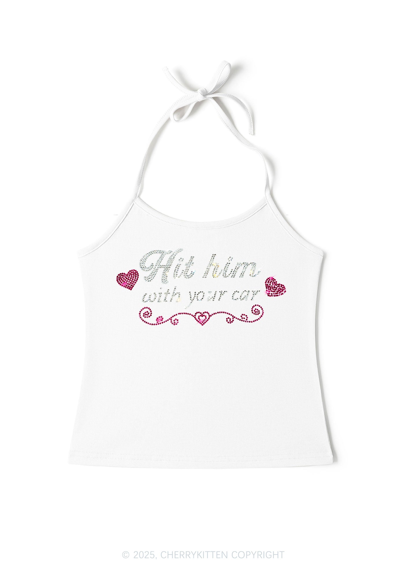 Rhinestone Hit Him Y2K Halter Neck Cami Cherrykitten