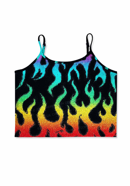 Rainbow Flame Pride Y2K Print Cami Crop Top Cherrykitten