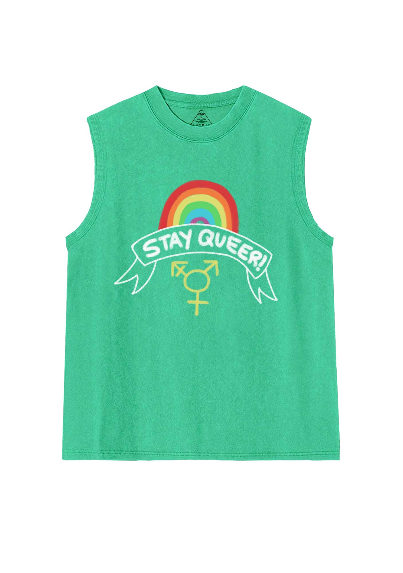 Stay Queer Pride Y2K Washed Muscle Tank Cherrykitten