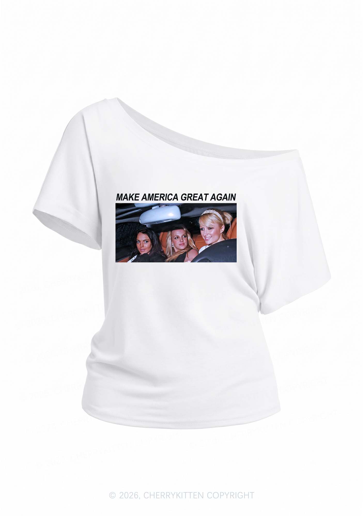 Make America Great Again Y2K Off Shoulder Tee Cherrykitten