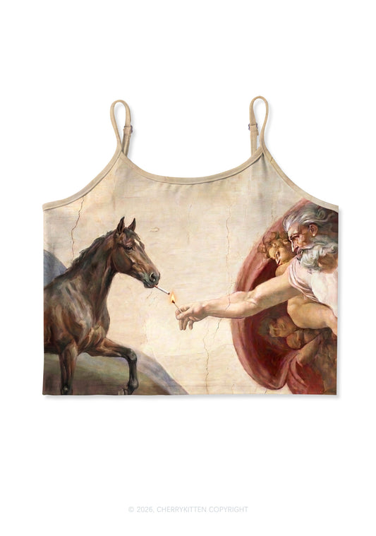 God Smoking Horse Y2K Print Cami Crop Top Cherrykitten