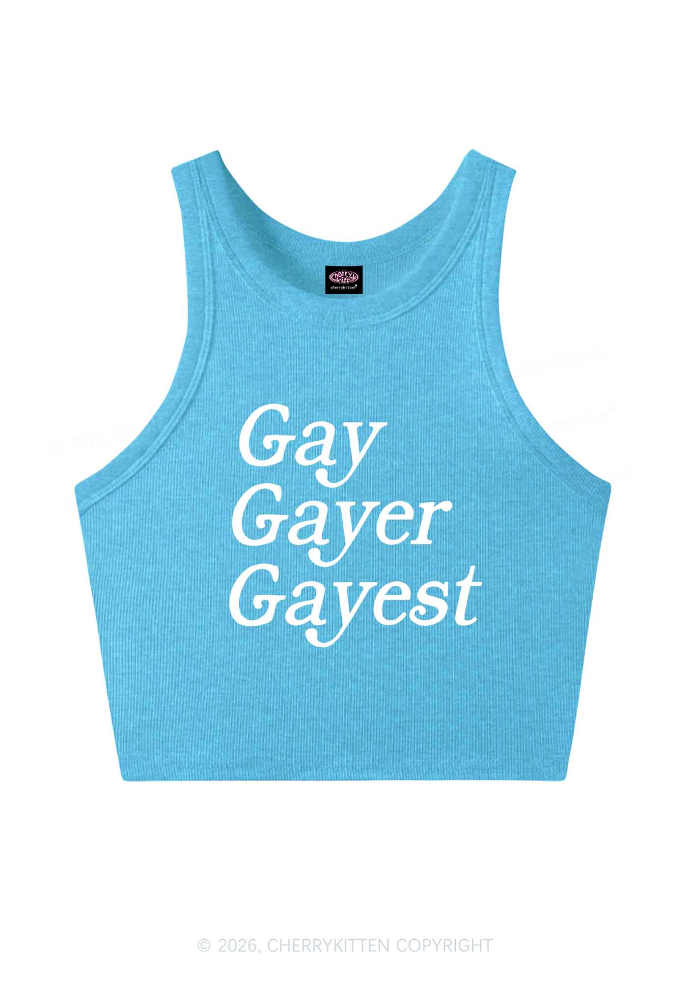 Gay Gayer Gayest Pride Y2K Crop Tank Top Cherrykitten