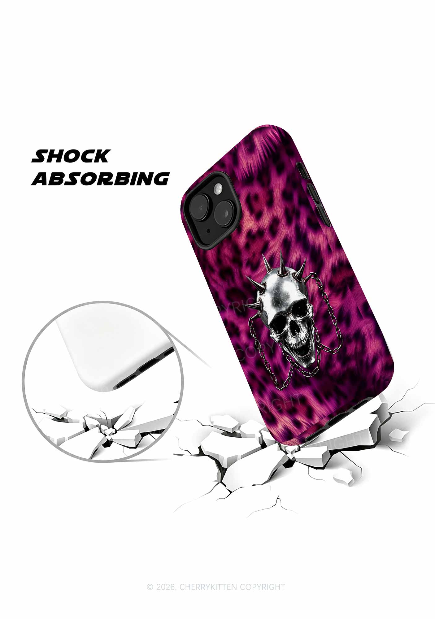 Halloween Spiked Skull Leopard Y2K Phone Case Cherrykitten